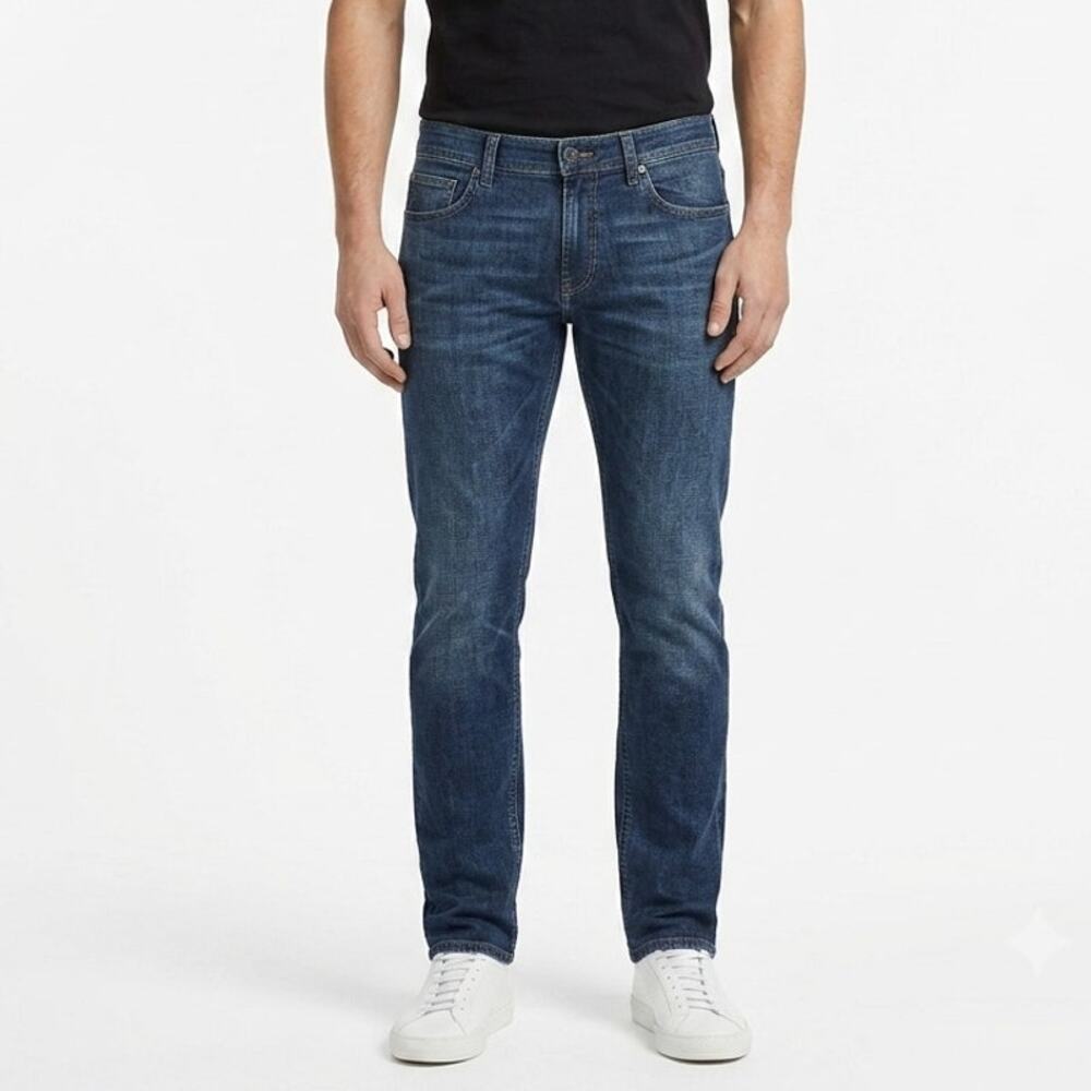 7 For All Mankind Slimmy Straight Jeans Mens 34 Blue Stretch Denim 5-Pocket Logo